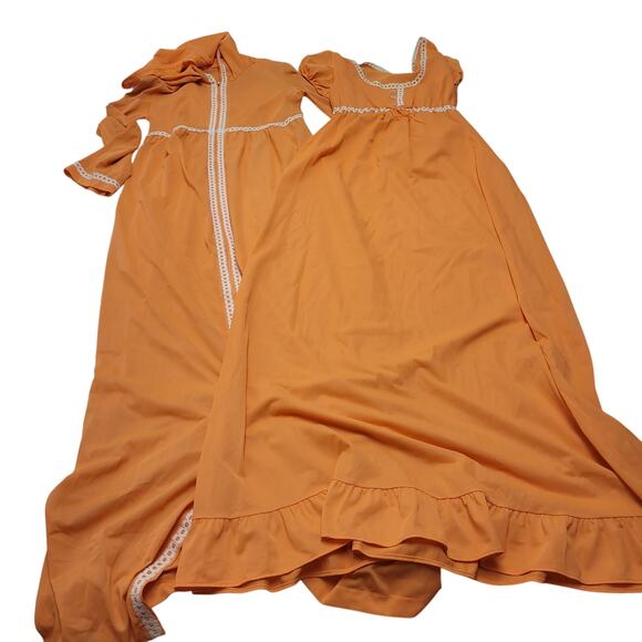 Vintage 2 piece Formfit Rogers orange lace long empire nightgown robe jacket - Picture 2 of 11